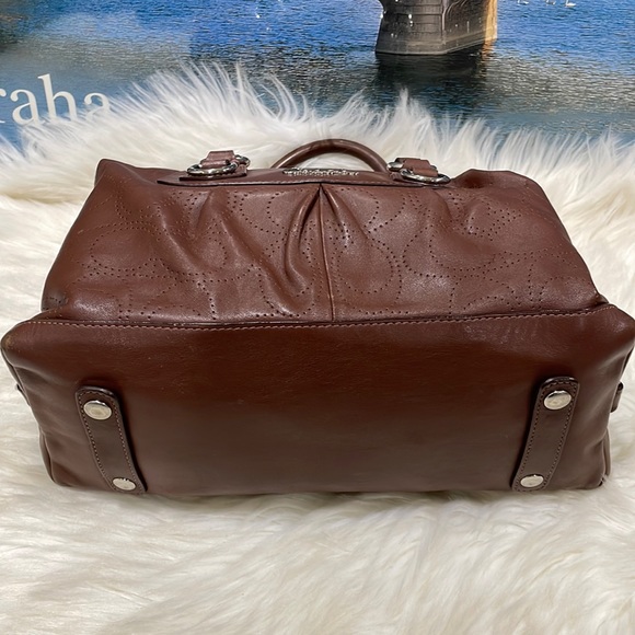 Coach Brown Perforated Leather Satchel - Picture 6 of 9